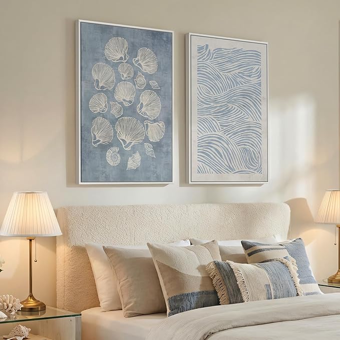 Framed Abstract Coastal Blue White Wall Art - Image 2
