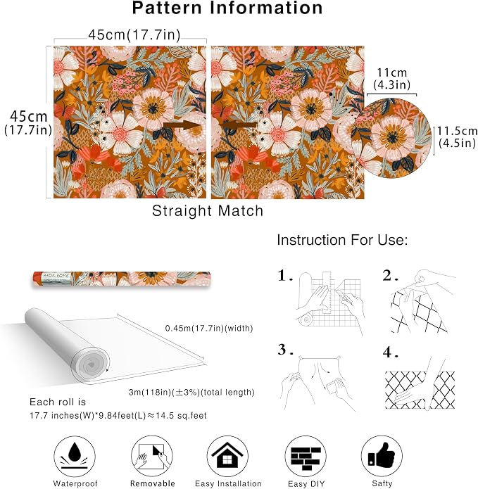 HAOKHOME Boho Peel and Stick Wallpaper Floral Wall Paper Removable - Image 7