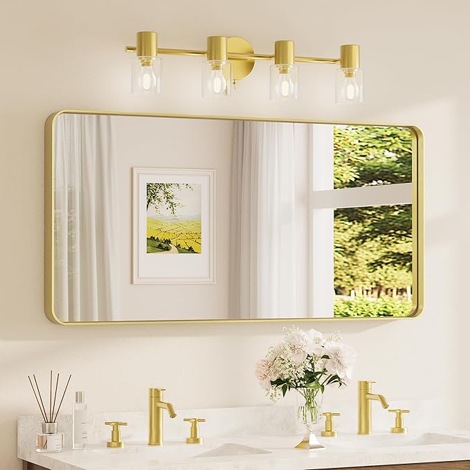 TETOTE 48 x 24 Inch Brushed Gold Frame Mirror, Brass Bathroom Vanity Mirror by TETOTE