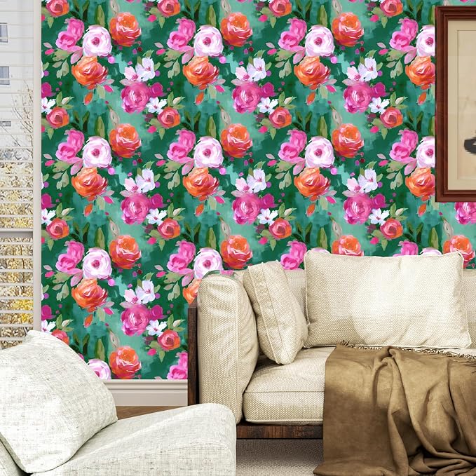 BOKEBEVE Extra Long Bright Wallpaper Stick and Peel Green Colorful Wall Paper - Image 2