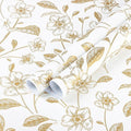 Heroad Floral Wallpaper Peel and Stick White and Gold Contact Paper Boho Peel by HeroadBrand