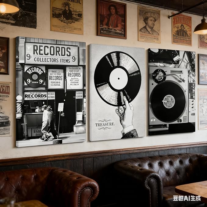 Vintage Music Canvas Wall Art Fashion Black And White Photography Preppy Vinyl - Image 6