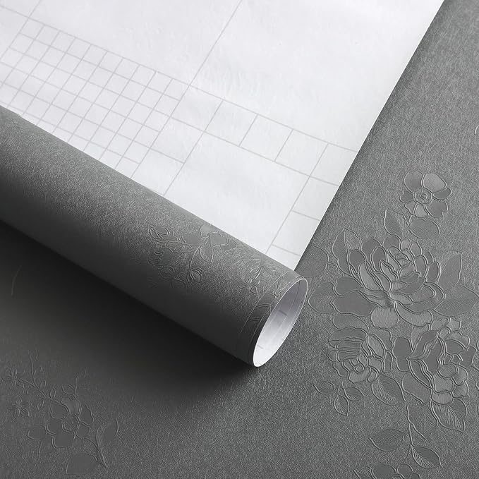 Erfoni 118"x17.7" Gray Peel and Stick Wallpaper Thicken Floral Embossed Contact - Image 8