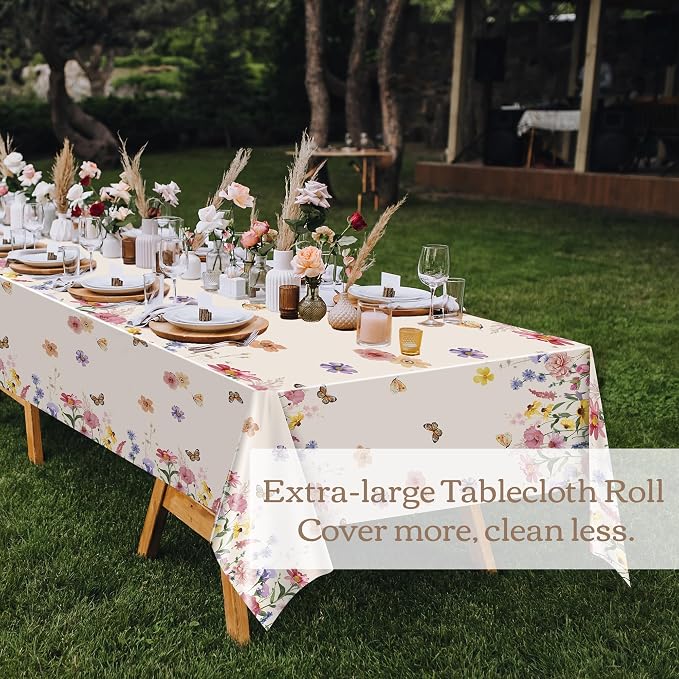 Kochorie 100 Ft x 54 Inch Spring Floral Tablecloth Roll Plastic Flower - Image 6