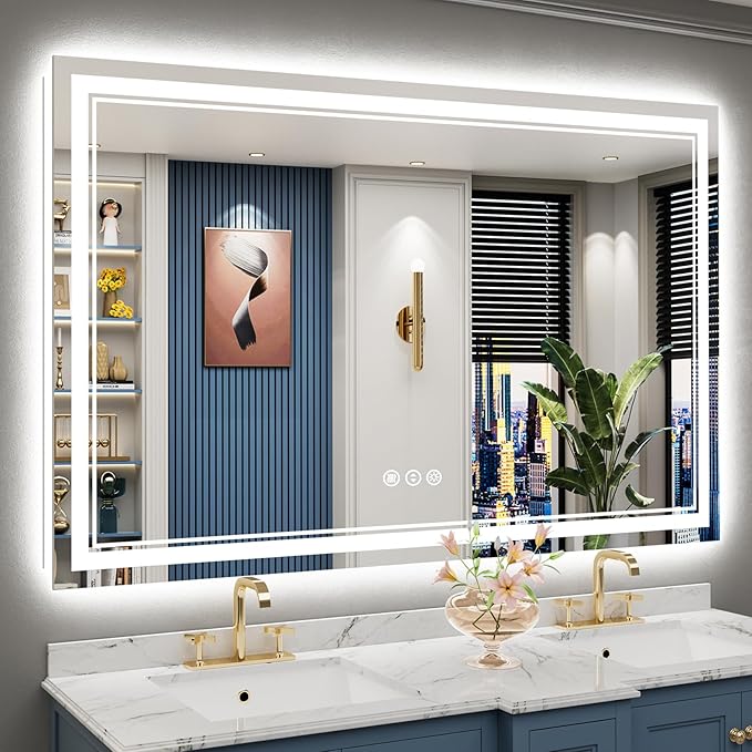 60x40 LED Bathroom Mirror with Lights, Backlit and Front Lit Anti-Fog Lighted by Awandee