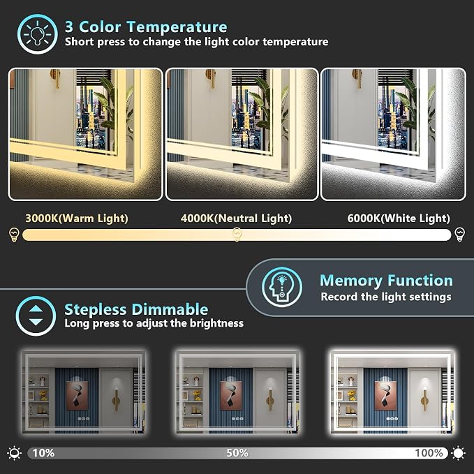 60x40 LED Bathroom Mirror with Lights, Backlit and Front Lit Anti-Fog Lighted - Image 4
