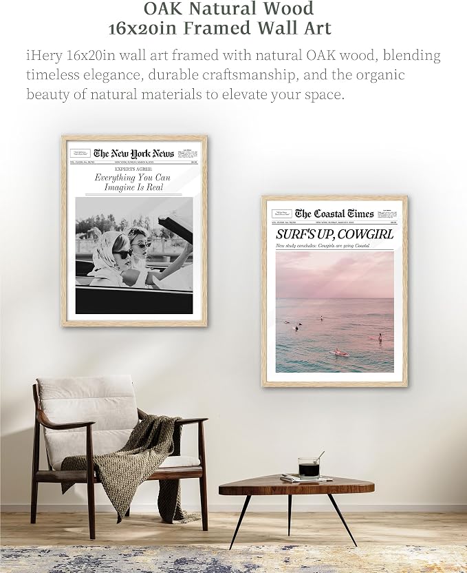 iHery Framed Trendy Coastal Cowgirl NewsPaper Wall Art Prints, Western Vintage - Image 7