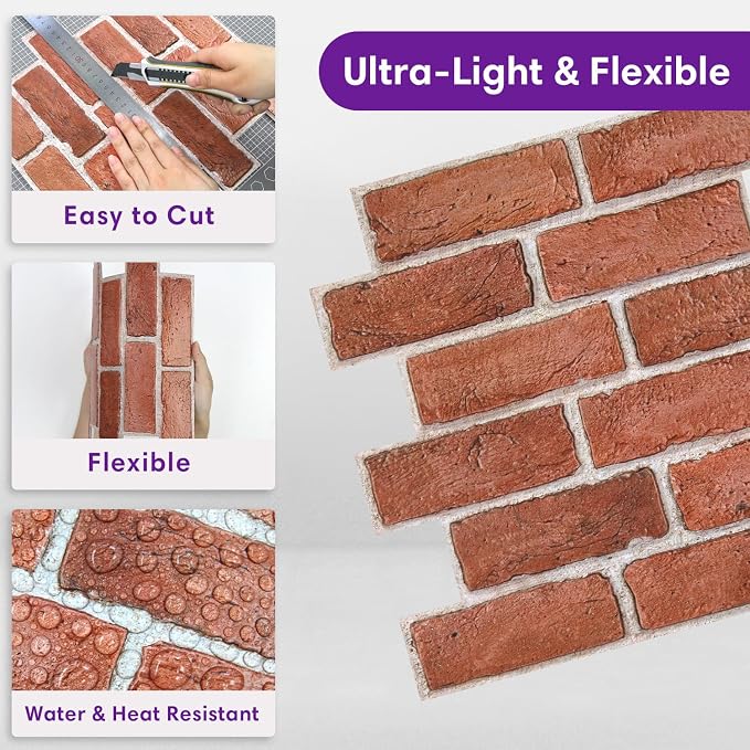 3D Faux Brick Wall Panels Peel and Stick, Small Brick-Look Textured Wall Sticker - Image 8
