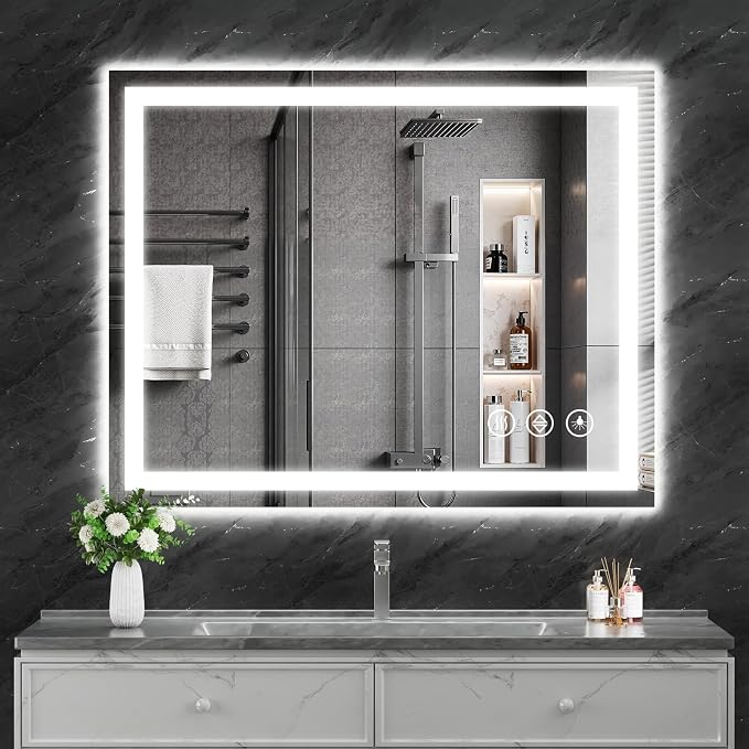 Koonmi 40"x32" LED Mirror for Bathroom, 90CRI Anti-Fog Vanity Mirror by KOONMI