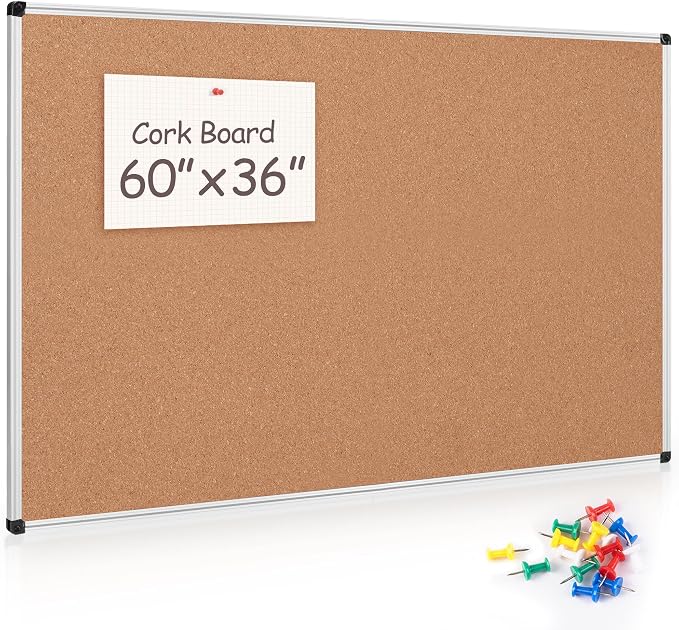 Large Cork Bulletin Board 60" X 36", Wall Mounted Notice Pin Board by Justdowhatyouwanttodo