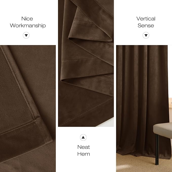 NICETOWN Brown Velvet Room Darkening Curtains, Home Decor Light Blocking - Image 8