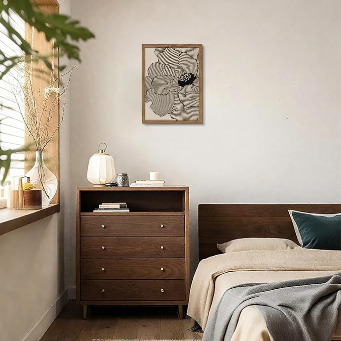 Framed Abstract Floral Wall Art, Neutral Lines Flower Canvas Wall Decor Painting - Image 9
