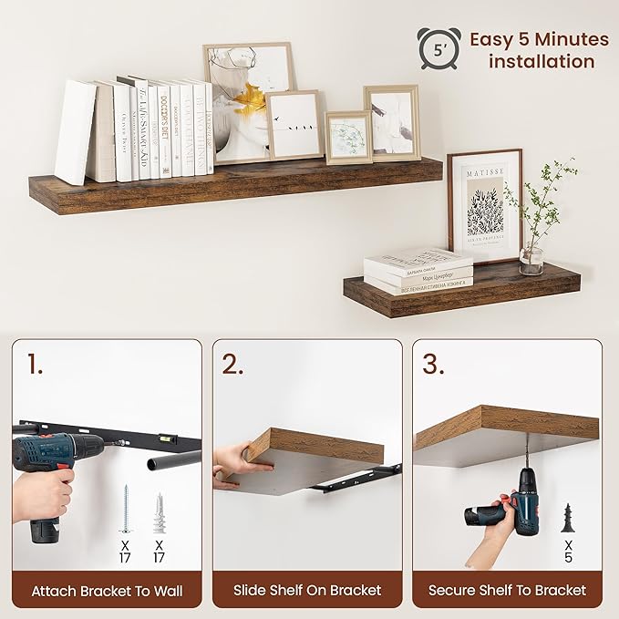 Vivelove 12" Deep Floating Shelves Over Toilet, Farmhouse Rustic Shelves - Image 7