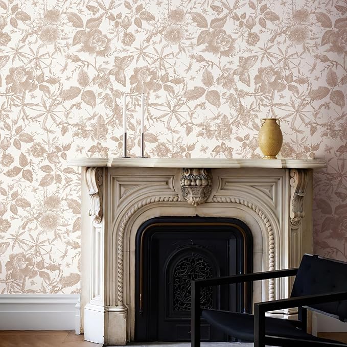 JiffDiff Vintage Peel and Stick Wall Stick，Champagne Wallpaper Rose Removable - Image 4