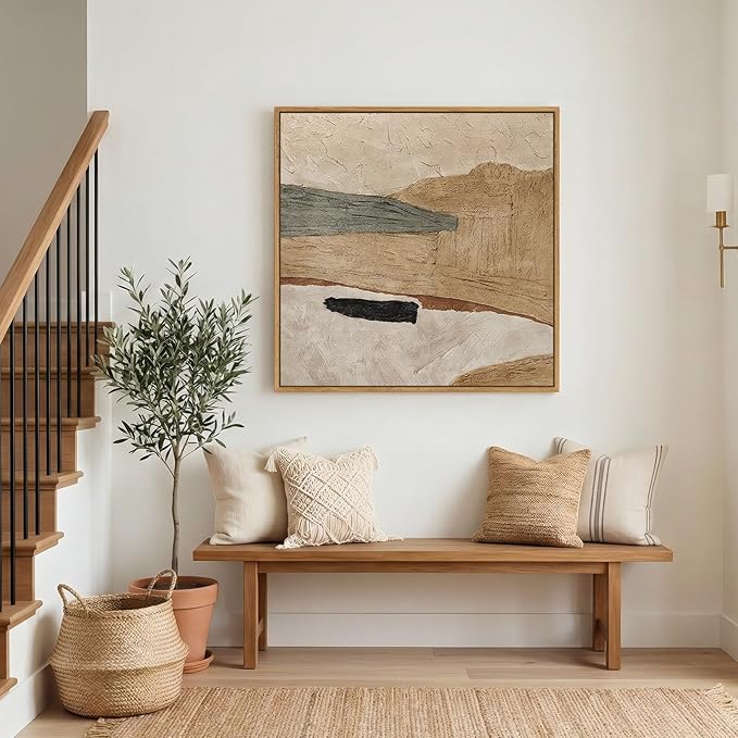 Framed Neutral Abstract Wall Art, Large Modern Canvas Prints Paintings Artwork - Image 3