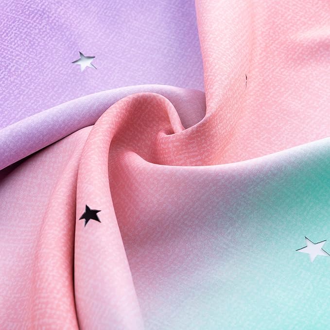 XiDi Curtains for Bedroom Decor, Rainbow PinkPuGreen-52-45 - Image 7