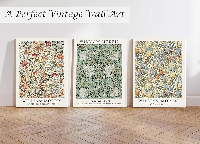 Induslyfe Framed Flower Wall Art Canvas Decor Set of 3, William Morris Framed - Image 3