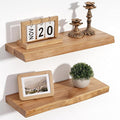 Floating Shelves for Wall Decor, Rustic Solid Elm Wood Live Edge Floating by FLYJOE