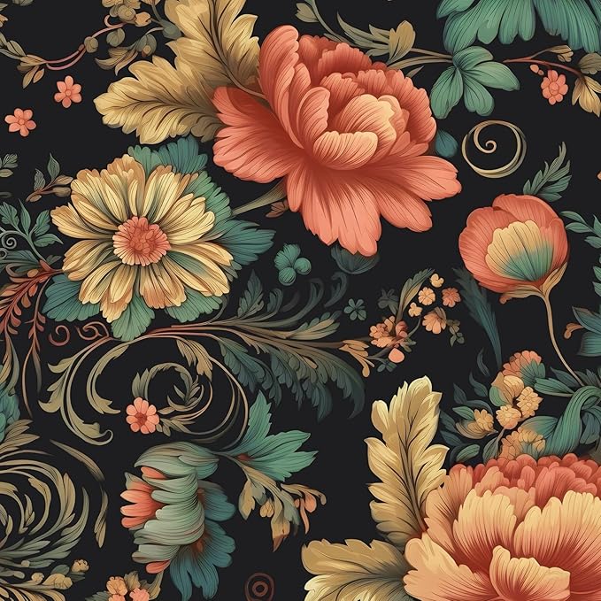 BOKEBEVE Extra Long Colorful Floral Peel and Stick Wallpaper Boho Vibrant by BOKEBEVE