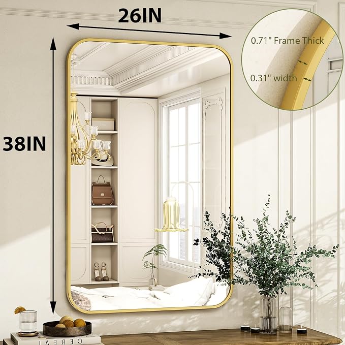 Easly 26 x 38 Inch Bathroom Mirror, Rounded Rectangular Vanity Mirror - Image 7
