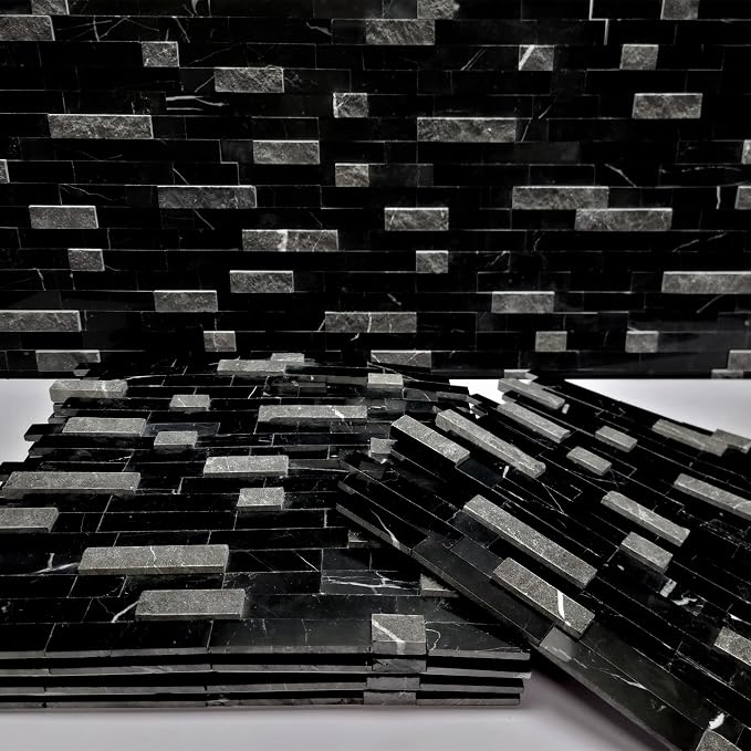 SUNWINGS 5-Sheet Peel and Stick Mosaic Natural 3D Stone Self Adhesive Marble - Image 3