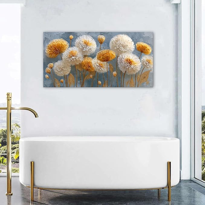 Abstract White Flower Wall Art Golden Floral Pictures Wall Decor Neutral - Image 5