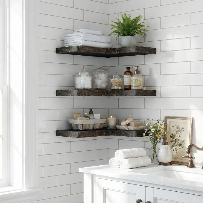 16 Inch Solid Wood Floating Corner Shelves 3 Pack - Image 5
