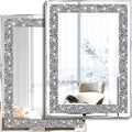 2 Piece Wall Mirrors, Crush Diamond Wall Décor Silver Decorative Mirrors by XIHACTY