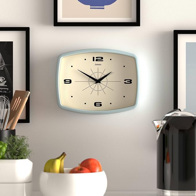 JONES CLOCKS® Movie wall Clock | Retro Rectangular Clock | 10 inch | Pale Blue - Image 3