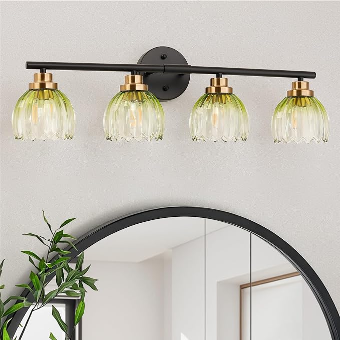 TALOYA Bathroom Vanity Light Fixtures, 4-Light Modern Black and Gold Wall Lights by Taloya
