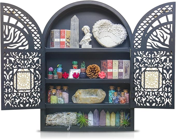 Large Crystal Display Shelf for Wall, Crescent Moon Phase Shelf Wall Decor by FNYDOX