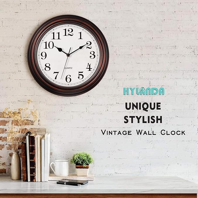 Wall Clock, 12 Inch Vintage Retro Silent Quality Wall Clocks Battery Operated - Image 2