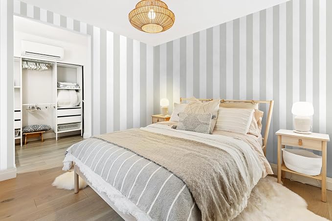 Guvana 17.7"x197" Striped Peel and Stick Wallpaper Grey and White Contact Paper - Image 2