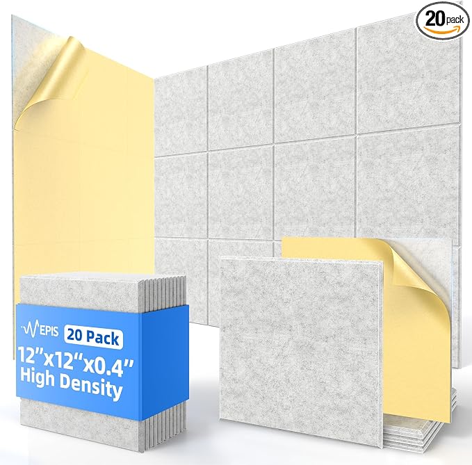 20 Pack Acoustic Panels with Self Adhesive, Soundproof Wall Panels, Square by NEPIS