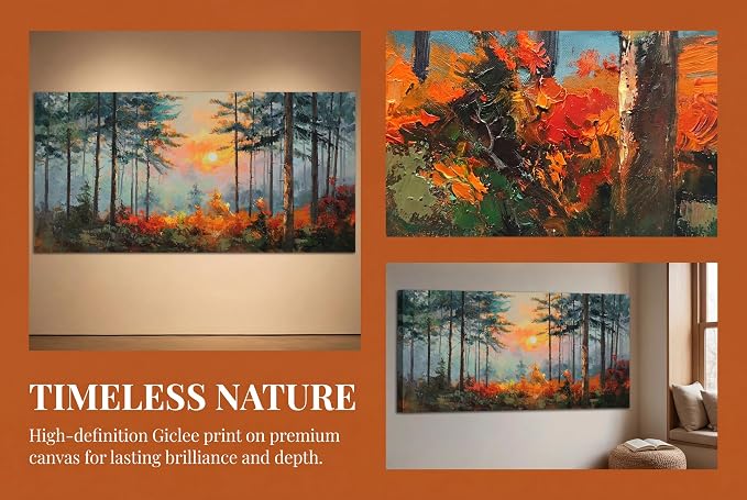 Ardemy Sunset Pines Wall Art Hand-Painted Texture Forest Canvas Painting - Image 6