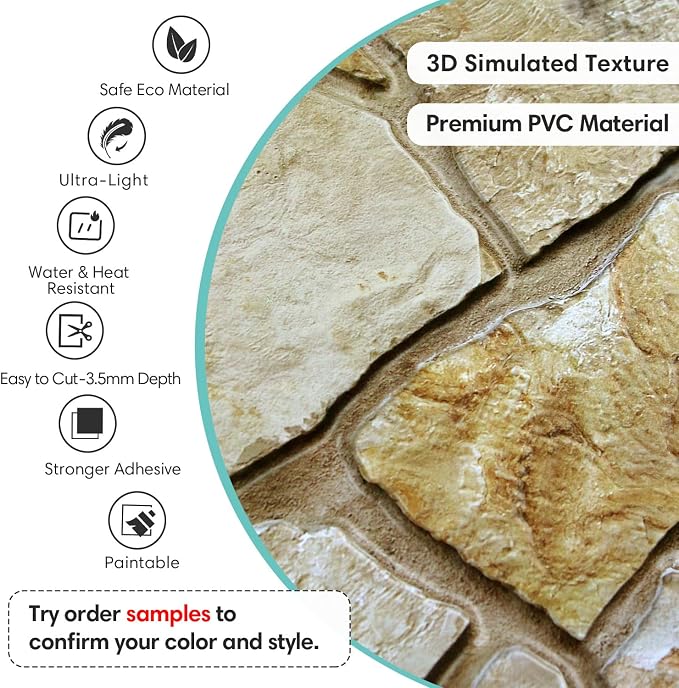 Commomy 12 pcs Faux Stone 3D Wall Panels Peel and Stick - Image 3