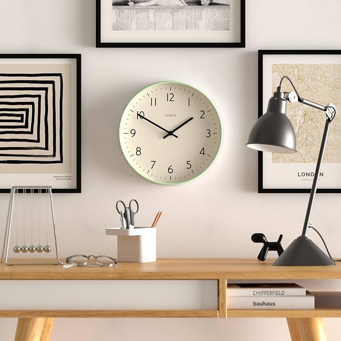 JONES CLOCKS® Studio wall Clock | Modern Round Style | 12 inch | Neo Mint Green - Image 3