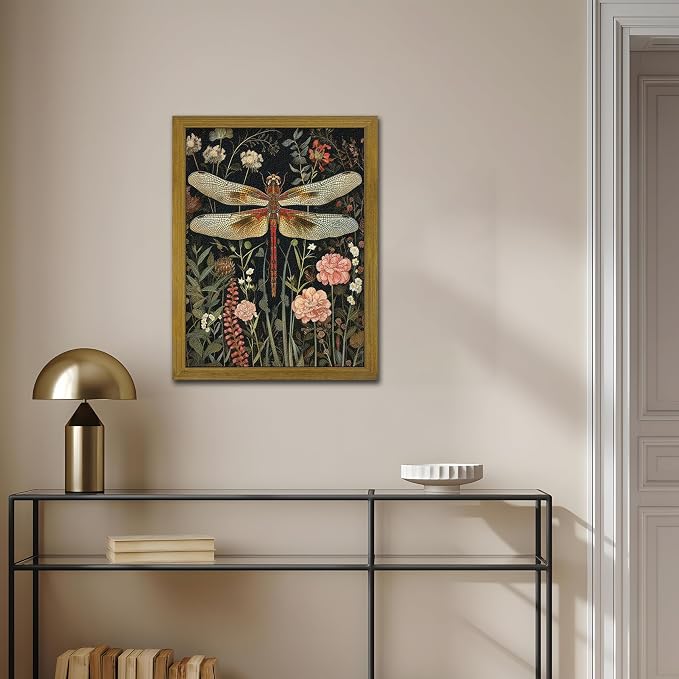 Framed Hand Drawn Sandstone Dragonfly Wall Art, Vintage 3D Textured Nature - Image 9