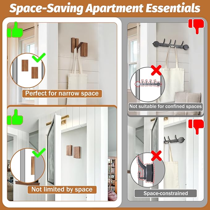 Foldable Wall Hooks 2Pack: Rustic Wooden Coat Hooks Mounted - Image 8