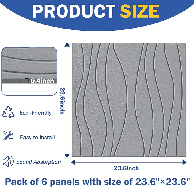 6 PCS Acoustic Panels, 23.6x23.6'' Self-Adhesive Soundproof Wall Panels - Image 7