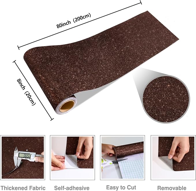 CRE8TIVE Dark Brown Glitter Wallpaper Border Peel and Stick Wall Border 8"x80" - Image 9