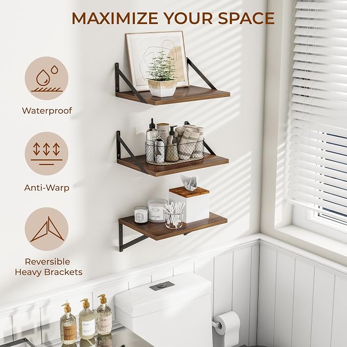 Heimlove Deep Floating Shelves for Wall, 12 Inch Deep Floating Shelves Set of 3 - Image 4