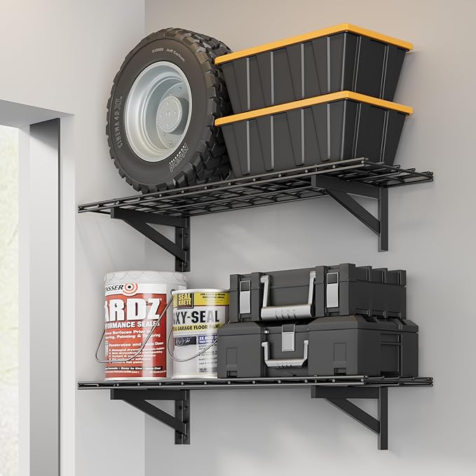 Jusgym 2 Pack Heavy Duty Garage Wall Shelving Set, Wall Mounted Garage Shelves by Jusgym