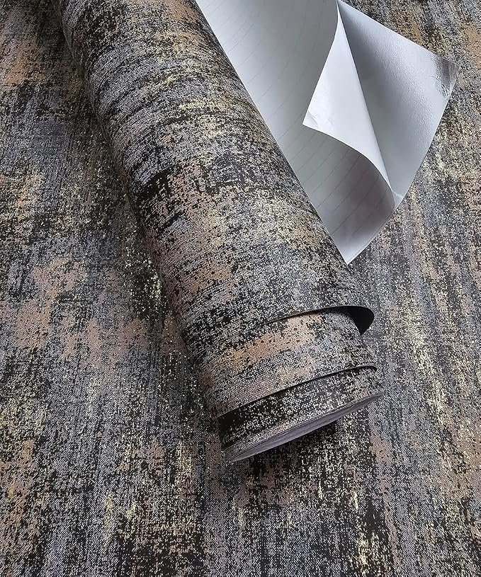 Black Gold Textured Wallpaper Distressed Industrial Metallic Peel and Stick - Image 2