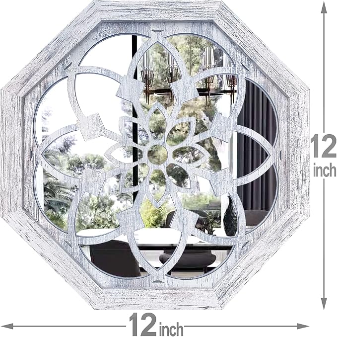 ZOLAPI 2 PCS Octagon Wall-Mounted Mirrors, Vintage Farmhouse Mirror - Image 7
