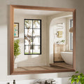 40x38 Inch Bathroom Mirror for Wall, Anti-Rust Walnut Wood Grain Metal Framed by Briivuemodernmirrors