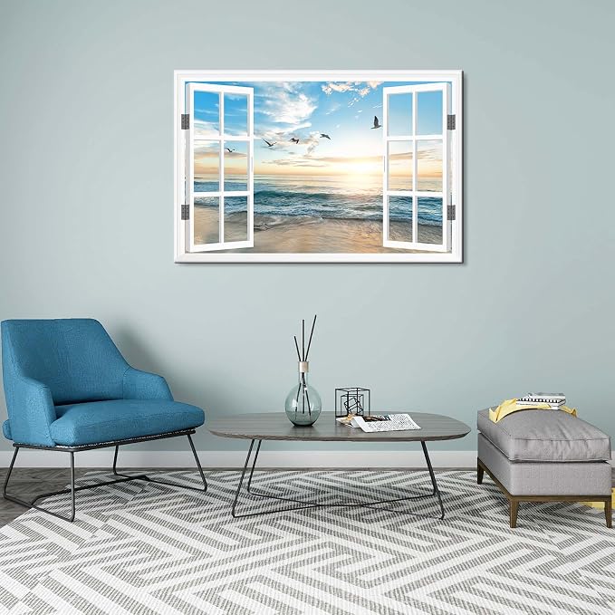 Goldfoilart Ocean Beach Sunset Window Canvas Wall Art - Image 4