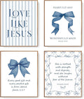 LARTSFRO Coquette Navy Blue Bow Jesus Wall Art Decor Posters, Inspirational by Unknown