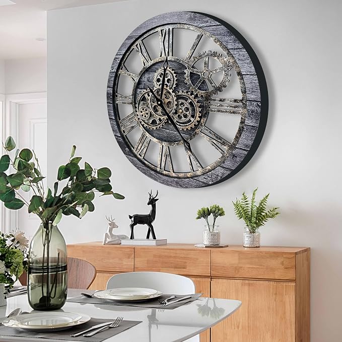 The B-Style Large Wall Clock 24 inch Moving Gear Wall Clock Oversized Vintage - Image 3