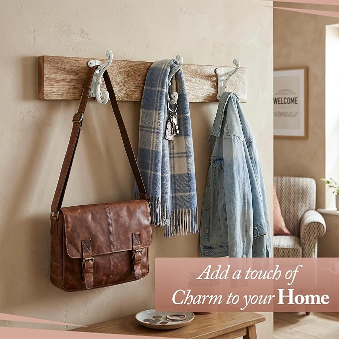 Rustic Cast Iron Coat Hooks Antique White, Wall Mounted, Farmhouse Decorative - Image 5
